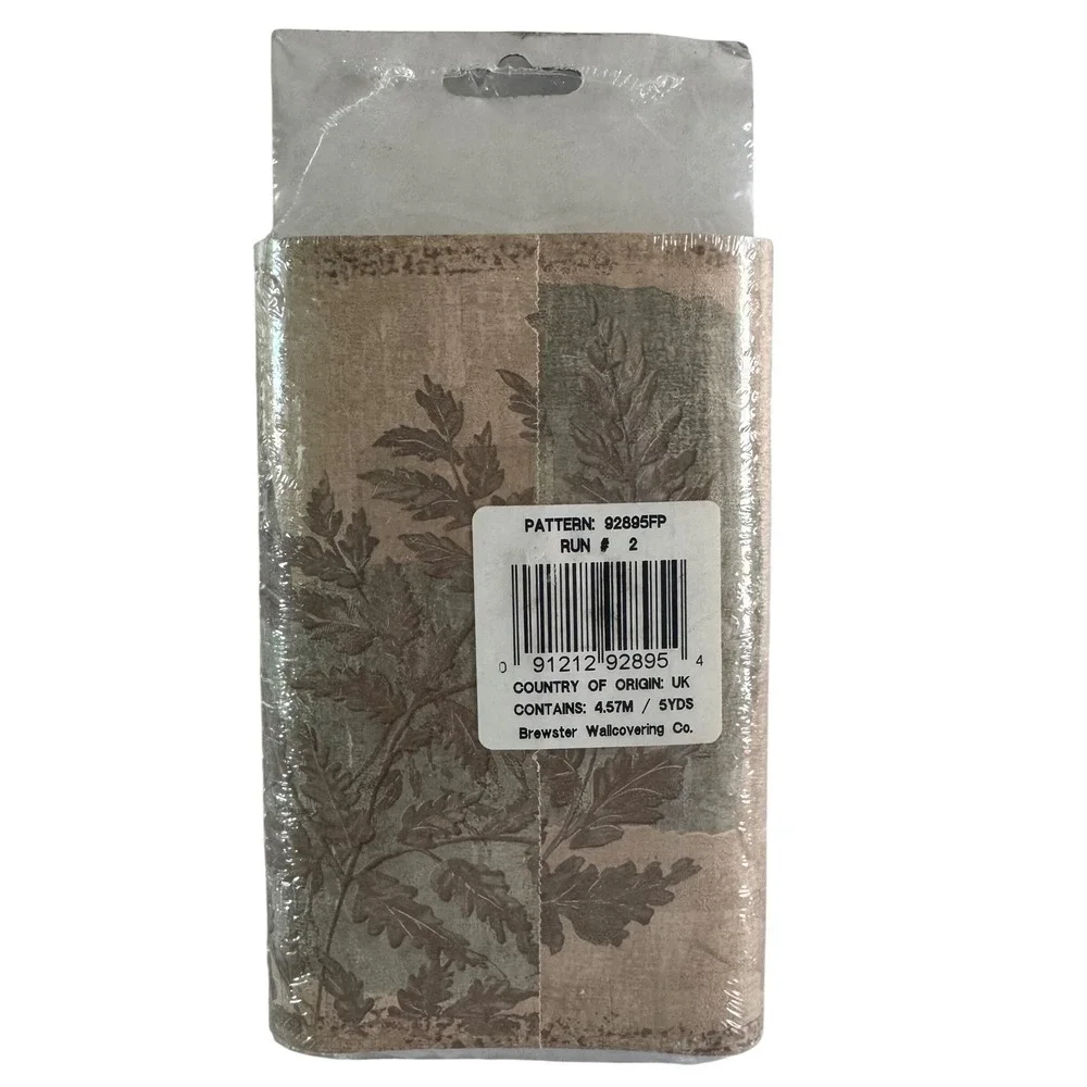 2 Rolls Brewster Designer Showcase Wallpaper Border Tan Brown Leaf 92895FP 10Yds